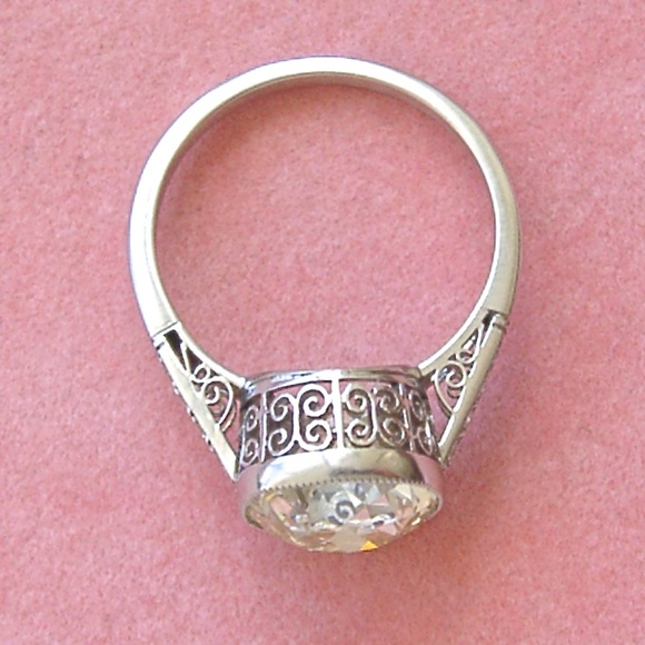 ART DECO 4ct CUSHION DIAMOND ENGAGEMENT RING 1930 - Picture 3 of 8